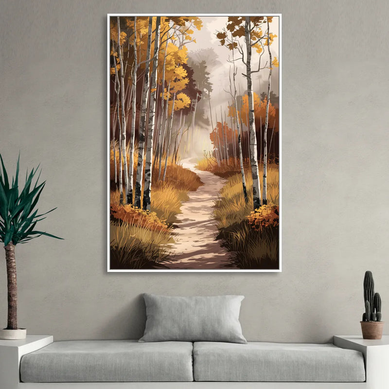 Aspen Serene Forest Path Sitting Room - White Canvas Wall Art