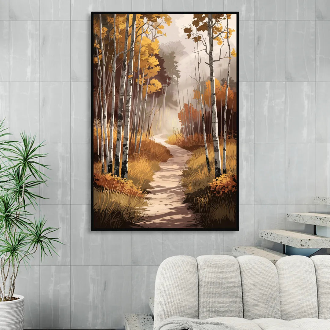 Aspen Serene Forest Path Living Room - Black Canvas Wall Art