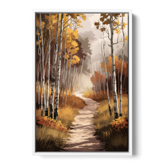 Aspen Serene Forest Path - White Framed Canvas Wall Art - Front