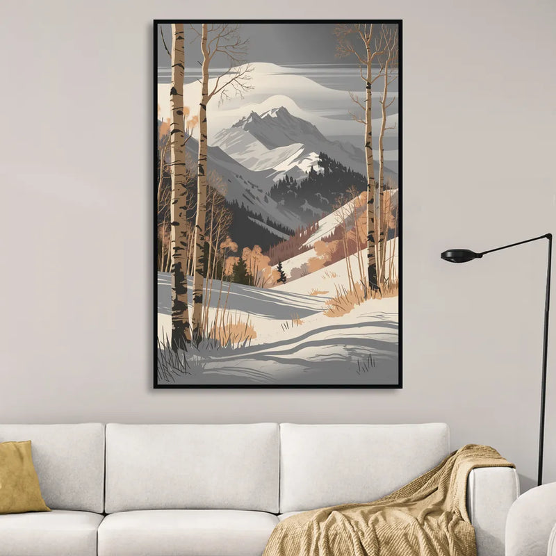 Aspen Snowy Peaks Living Room - Black Canvas Wall Art