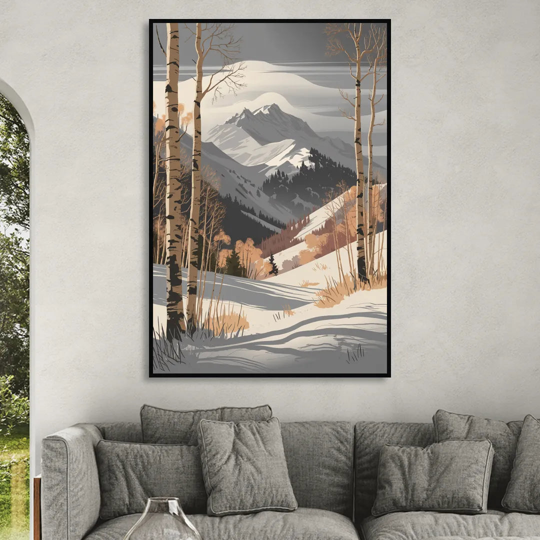 Aspen Snowy Peaks Sitting Room - Black Canvas Wall Art