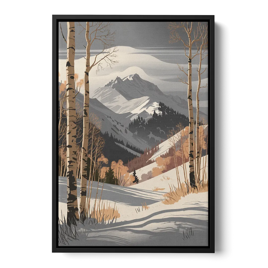 Aspen Snowy Peaks Front - Black Canvas Wall Art
