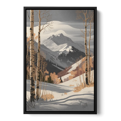 Aspen Snowy Peaks Front - Black Canvas Wall Art