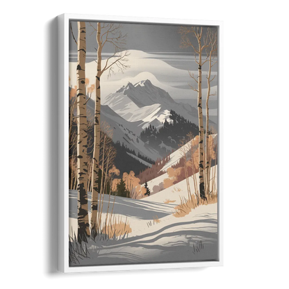 Aspen Snowy Peaks Side - White Canvas Wall Art