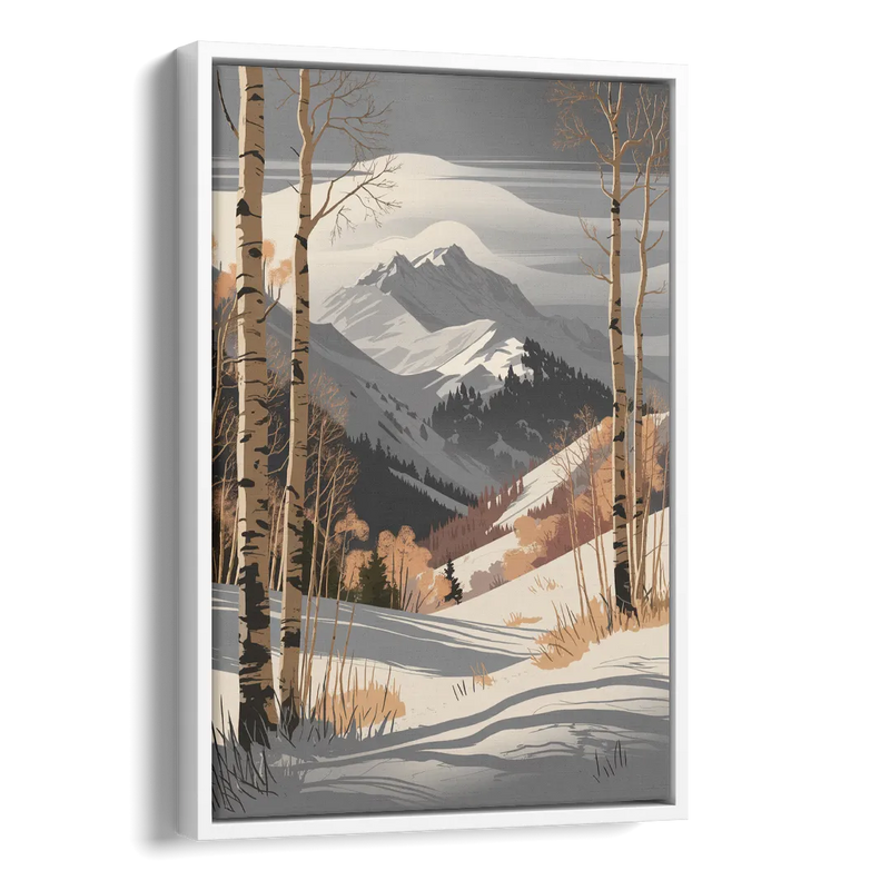 Aspen Snowy Peaks Side - White Canvas Wall Art