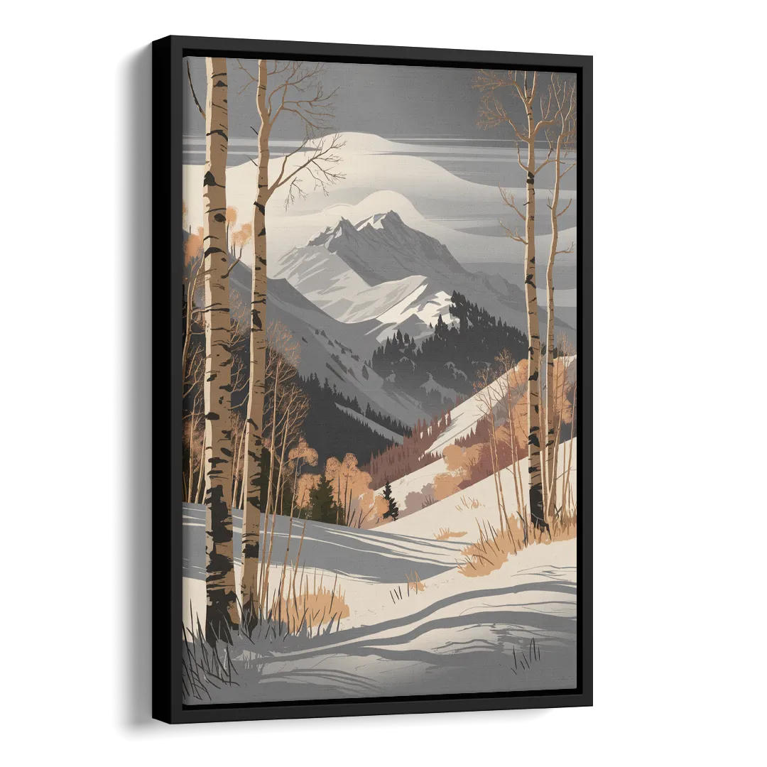 Aspen Snowy Peaks Side - Black Canvas Wall Art