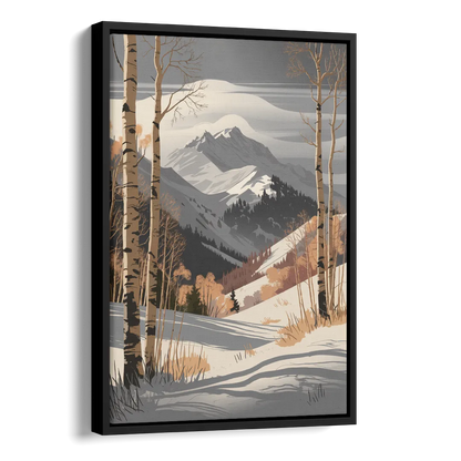 Aspen Snowy Peaks Side - Black Canvas Wall Art