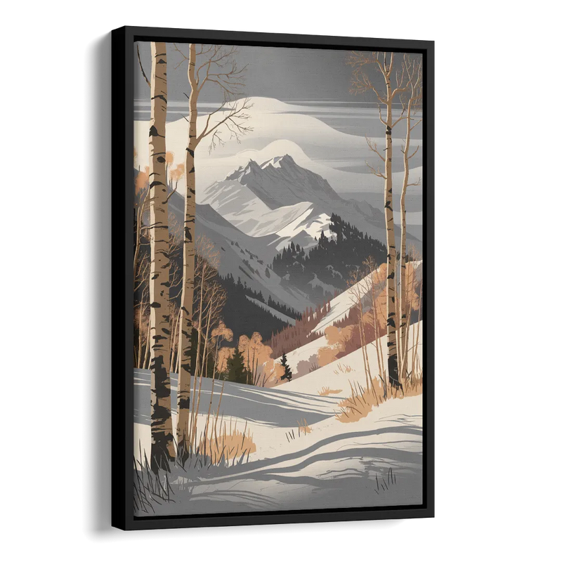 Aspen Snowy Peaks Side - Black Canvas Wall Art