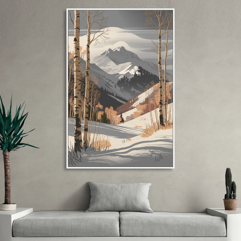 Aspen Snowy Peaks Living Room - White Canvas Wall Art