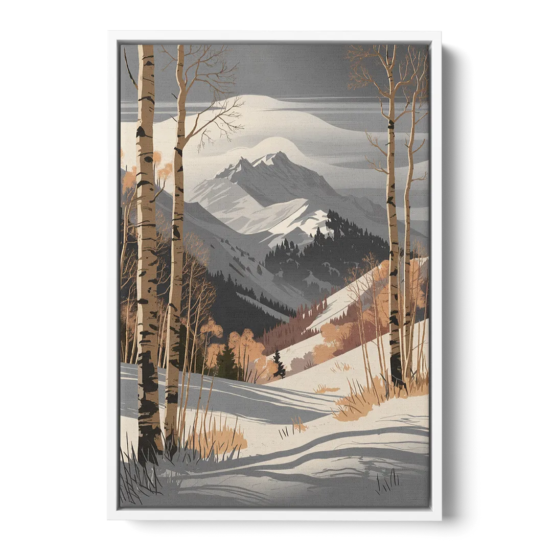 Aspen Snowy Peaks Front - White Canvas Wall Art