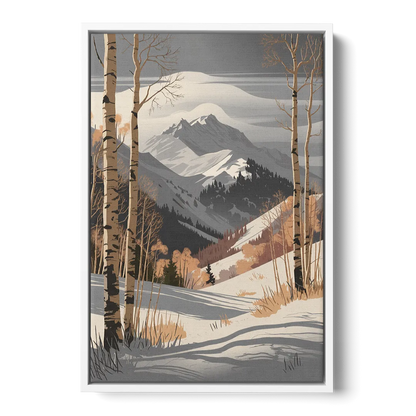 Aspen Snowy Peaks Front - White Canvas Wall Art
