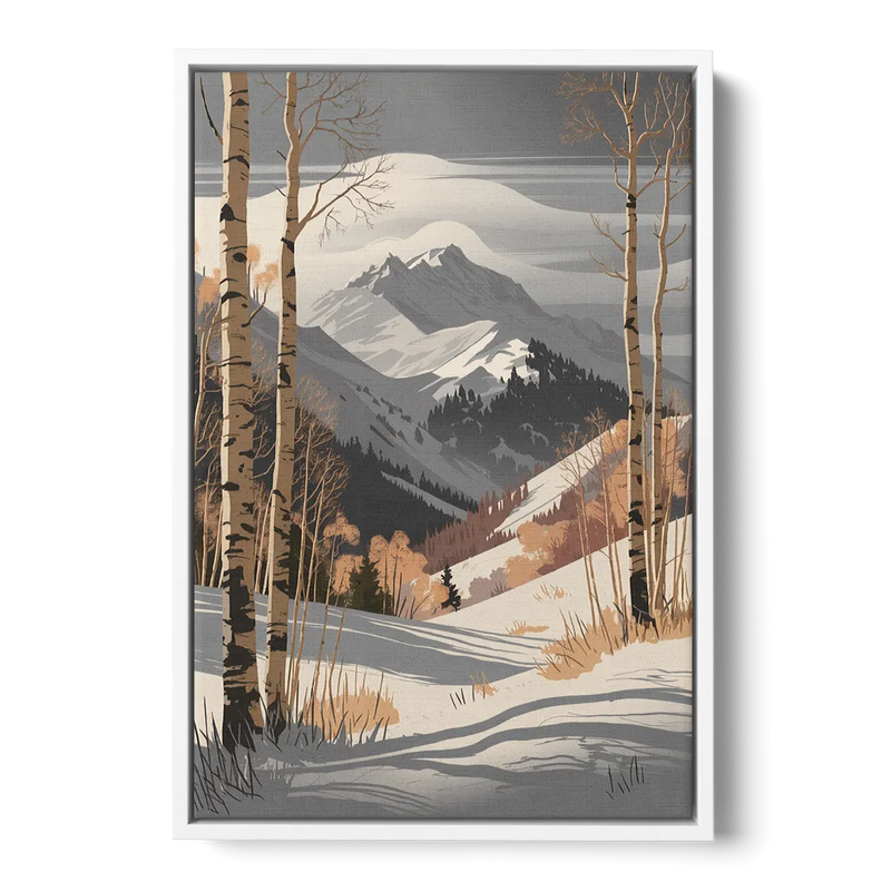 Aspen Snowy Peaks Front - White Canvas Wall Art