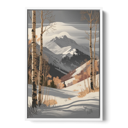 Aspen Snowy Peaks - White Framed Canvas Wall Art - Front