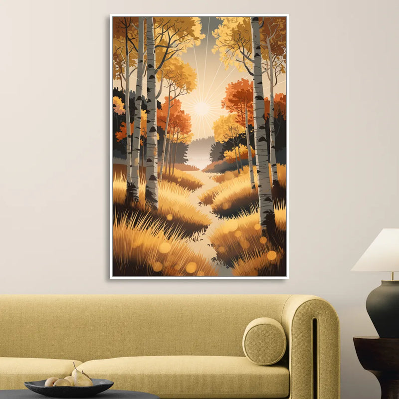 Aspen Sunrise Glow Living Room - White Canvas Wall Art