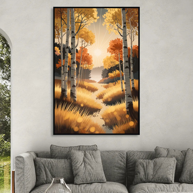 Aspen Sunrise Glow Living Room - Black Canvas Wall Art