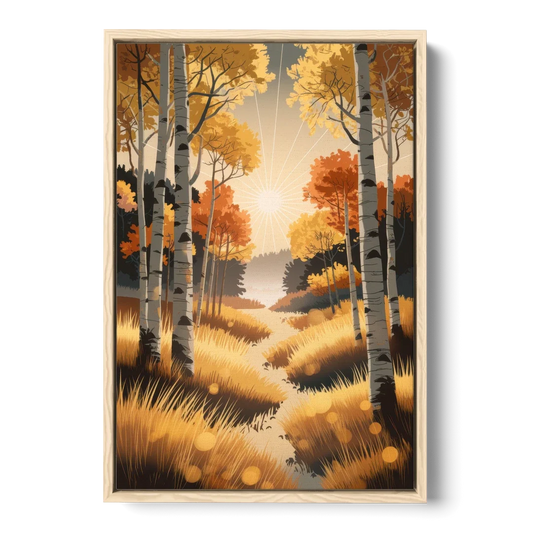 Aspen Sunrise Glow - Oak Framed Canvas Wall Art - Front