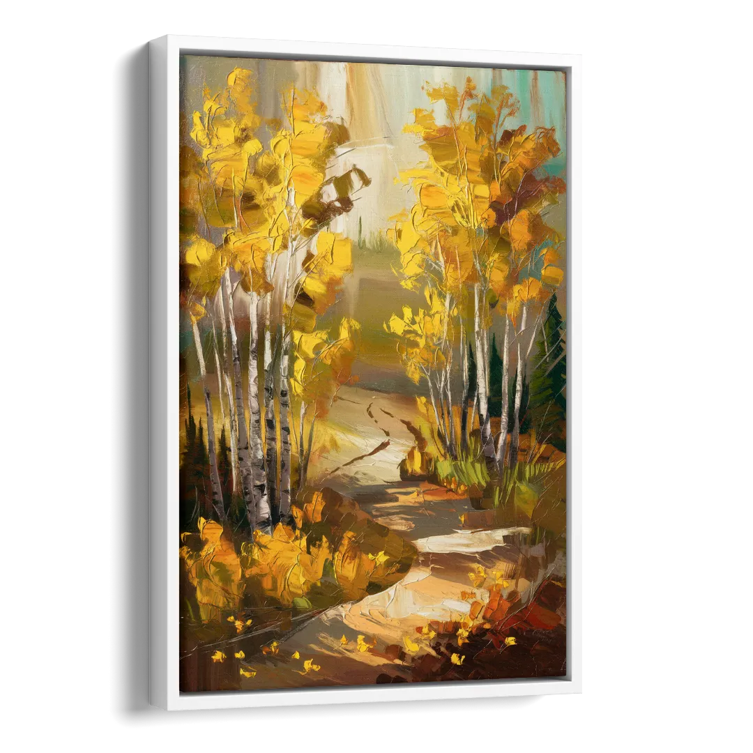 Aspen Trail Through the Trees Side - White Canvas Wall Art