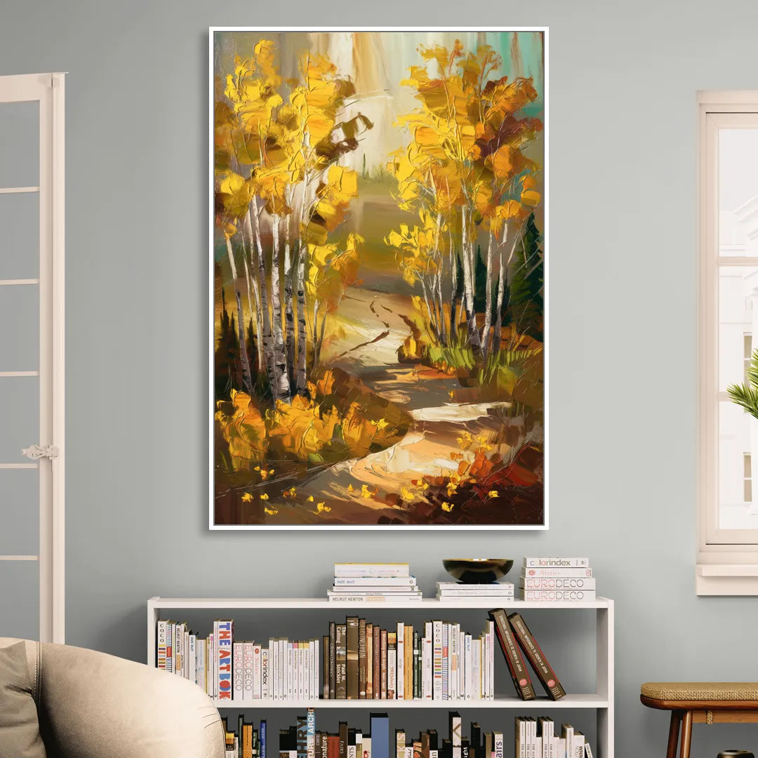 Aspen Trail Through the Trees Sitting Room - White Canvas Wall Art