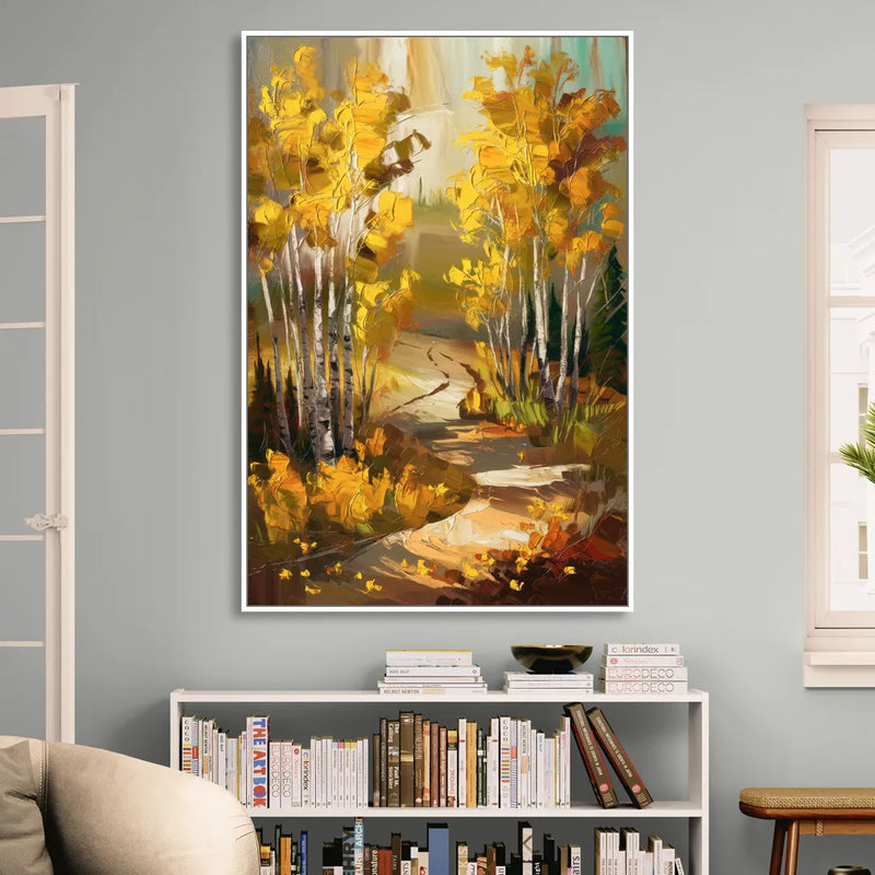 Aspen Trail Through the Trees Sitting Room - White Canvas Wall Art