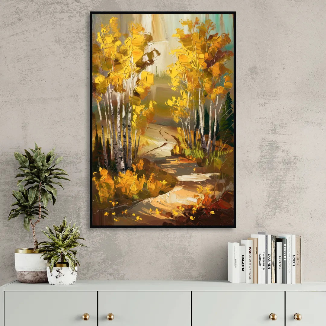 Aspen Trail Through the Trees Sitting Room - Black Canvas Wall Art