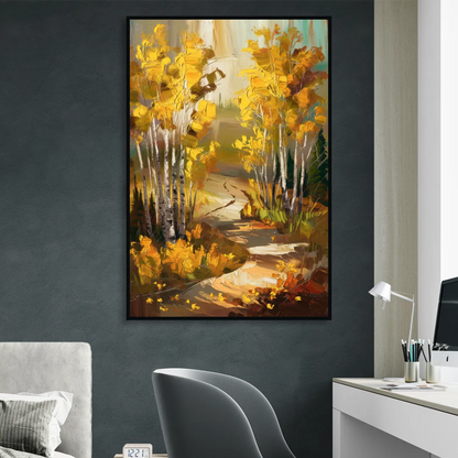 Aspen Trail Through the Trees Living Room - Black Canvas Wall Art