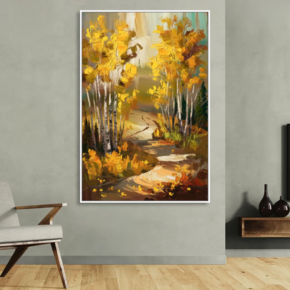 Aspen Trail Through the Trees Living Room - White Canvas Wall Art