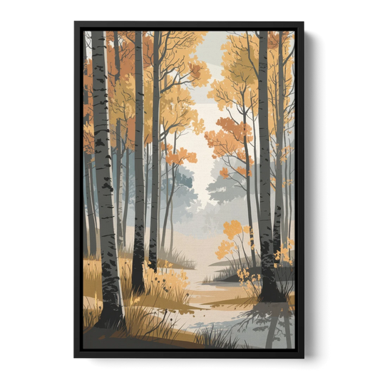 Aspen Tranquil Woodland - Black Framed Canvas Wall Art - Front