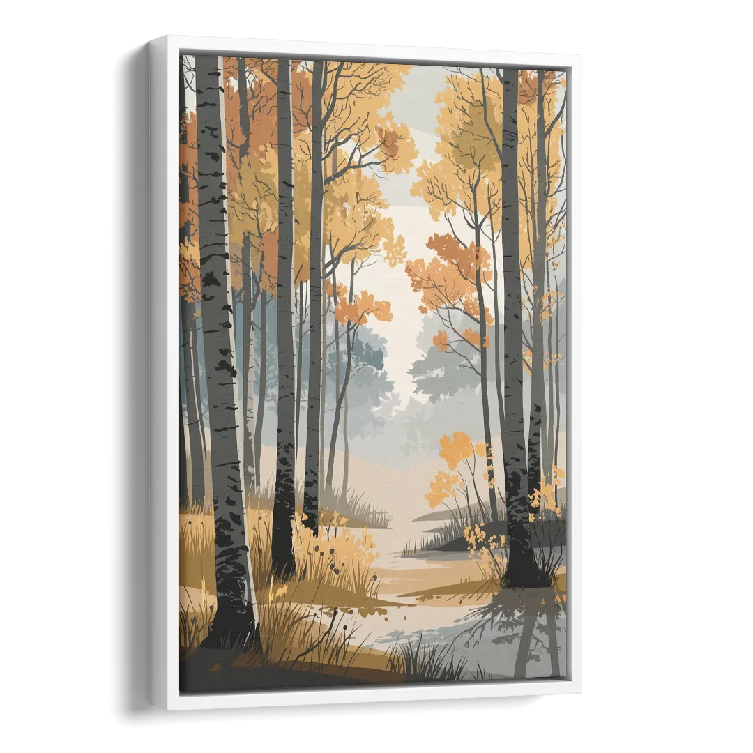 Aspen Tranquil Woodland Side - White Canvas Wall Art
