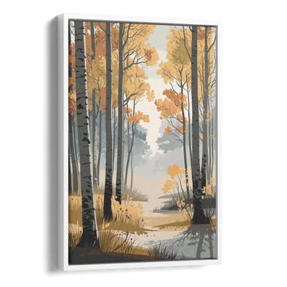 Aspen Tranquil Woodland Side - White Canvas Wall Art