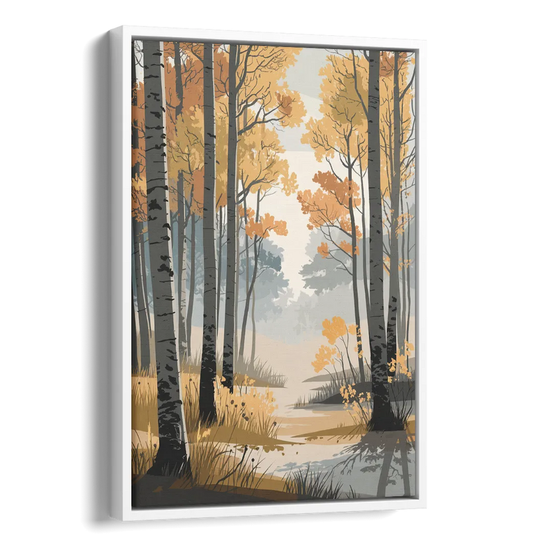 Aspen Tranquil Woodland Side - White Canvas Wall Art