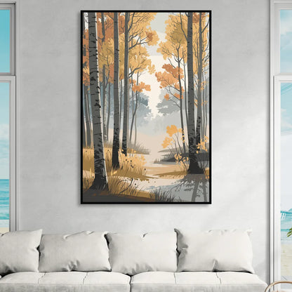 Aspen Tranquil Woodland Sitting Room - Black Canvas Wall Art