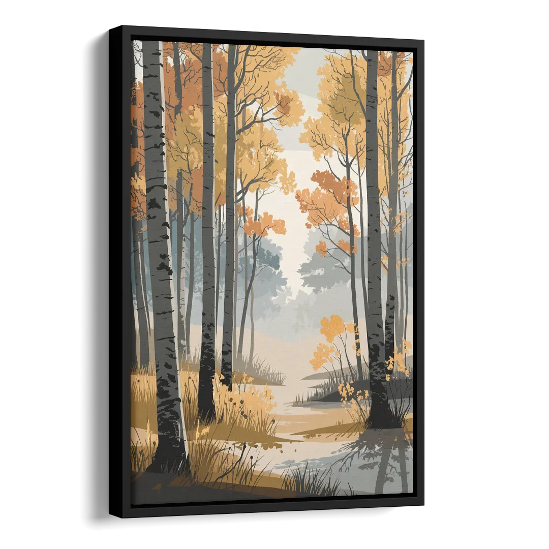 Aspen Tranquil Woodland Side - Black Canvas Wall Art