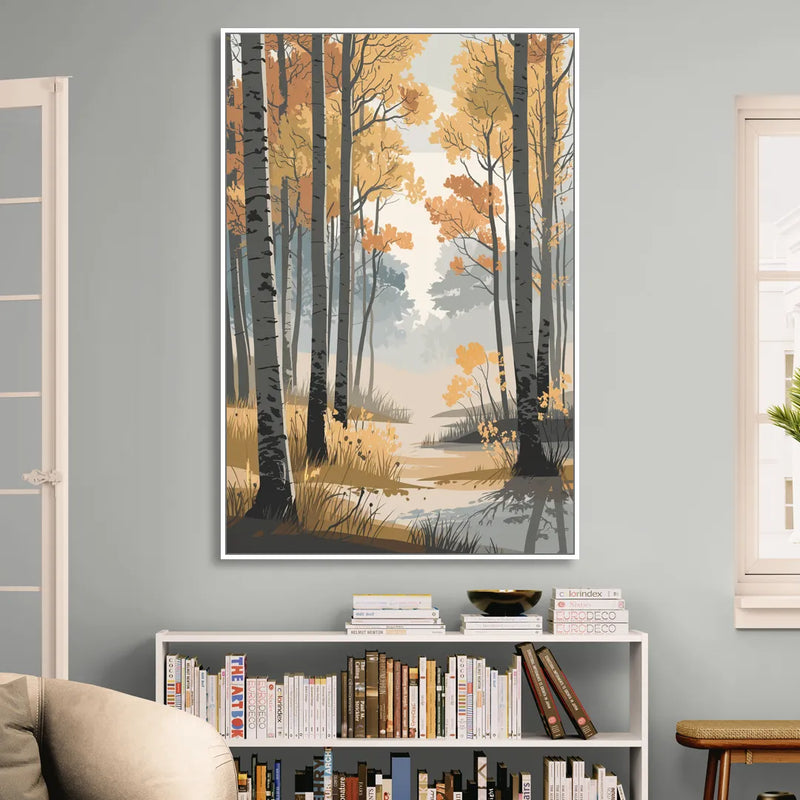 Aspen Tranquil Woodland Living Room - White Canvas Wall Art