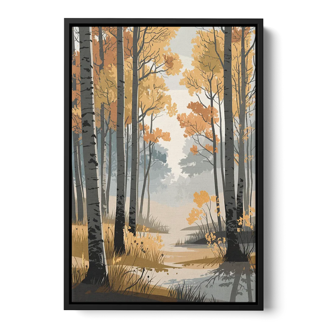 Aspen Tranquil Woodland Front - Black Canvas Wall Art