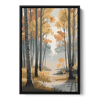 Aspen Tranquil Woodland Front - Black Canvas Wall Art