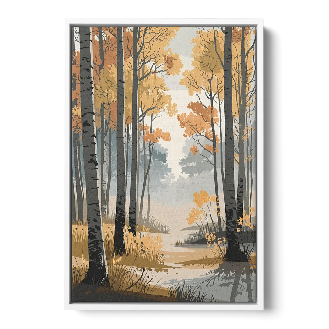 Aspen Tranquil Woodland Front - White Canvas Wall Art