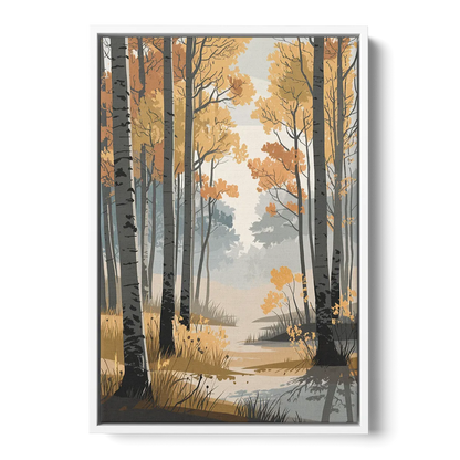 Aspen Tranquil Woodland Front - White Canvas Wall Art