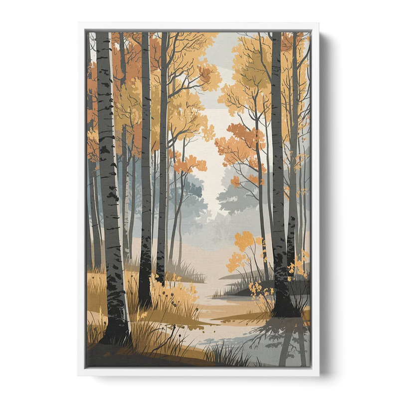 Aspen Tranquil Woodland Front - White Canvas Wall Art
