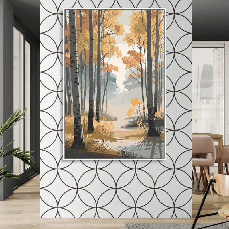 Aspen Tranquil Woodland Sitting Room - White Canvas Wall Art