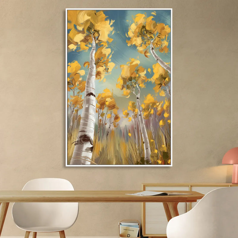 Aspen Tree Canopy Sitting Room - White Canvas Wall Art