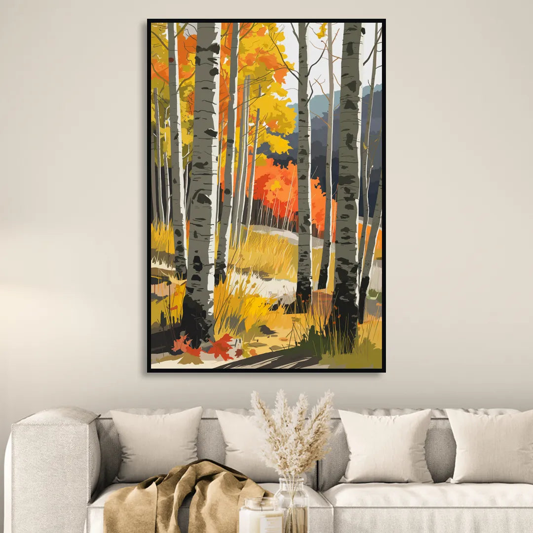 Aspen Vibrant Fall Colors Sitting Room - Black Canvas Wall Art