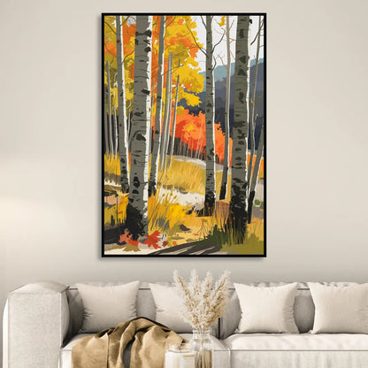 Aspen Vibrant Fall Colors Sitting Room - Black Canvas Wall Art