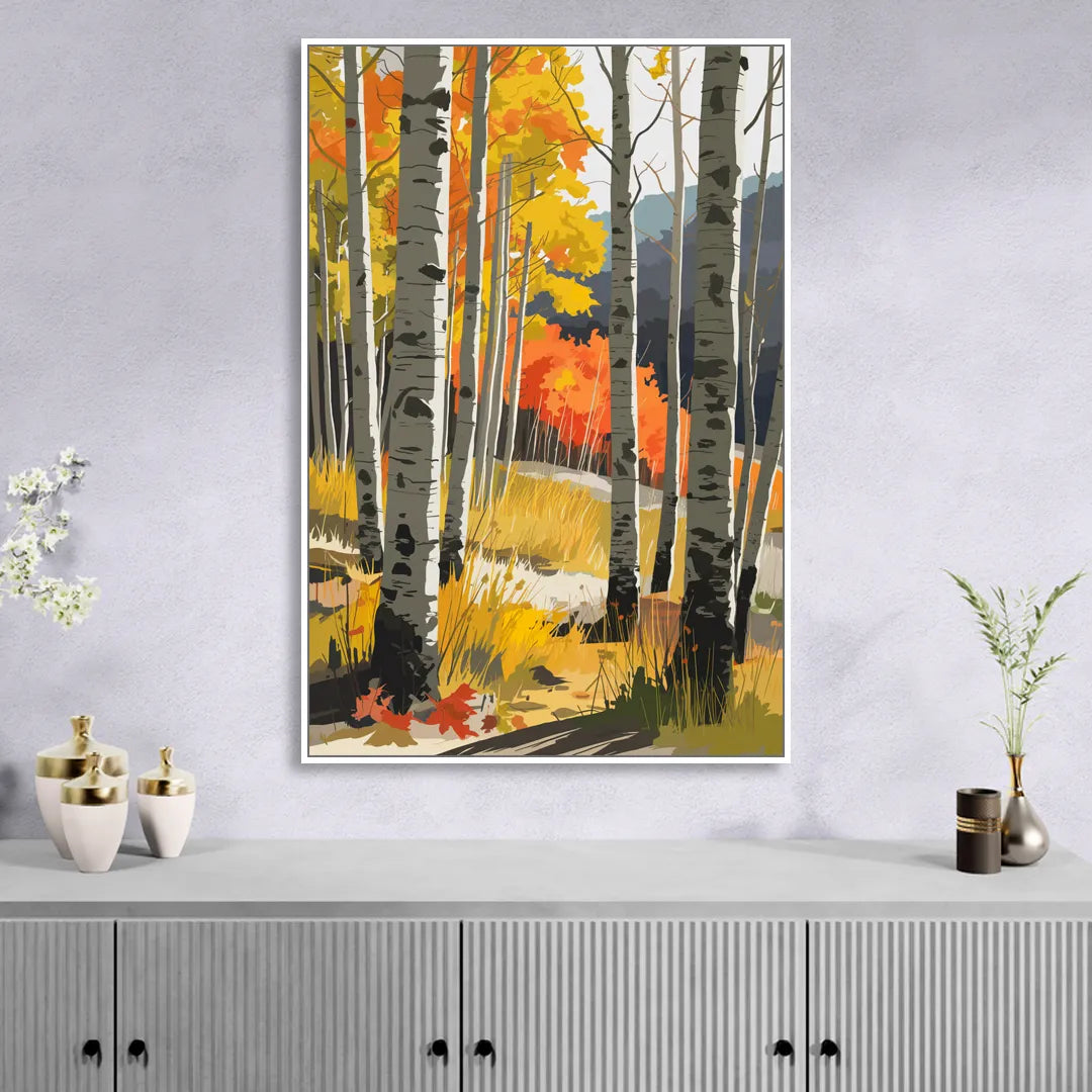 Aspen Vibrant Fall Colors Sitting Room - White Canvas Wall Art