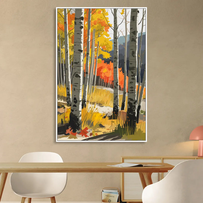 Aspen Vibrant Fall Colors Living Room - White Canvas Wall Art