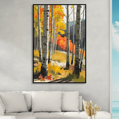 Aspen Vibrant Fall Colors Living Room - Black Canvas Wall Art