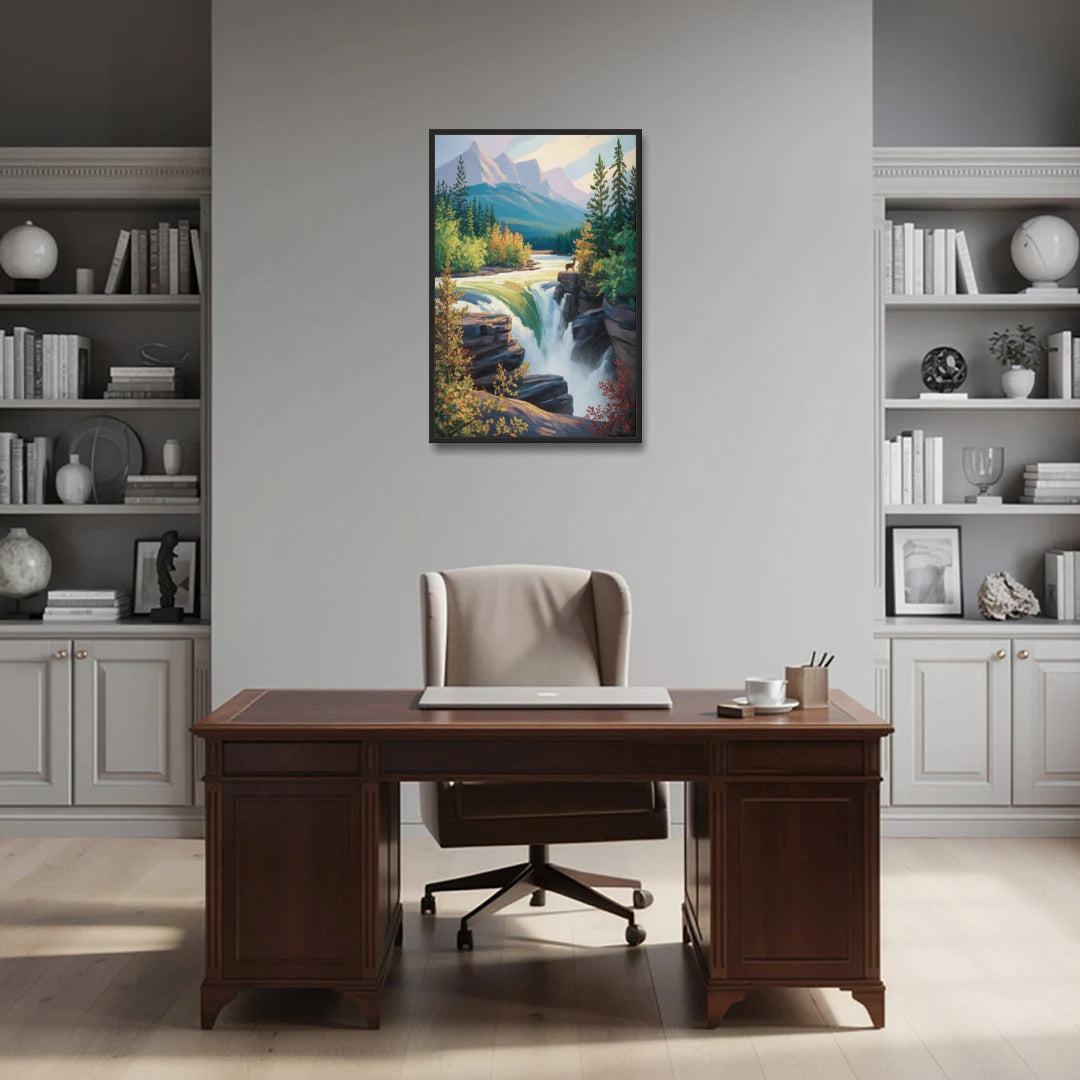 Athabasca Falls Majesty - Black Framed Canvas Wall Art - Office - 24x36
