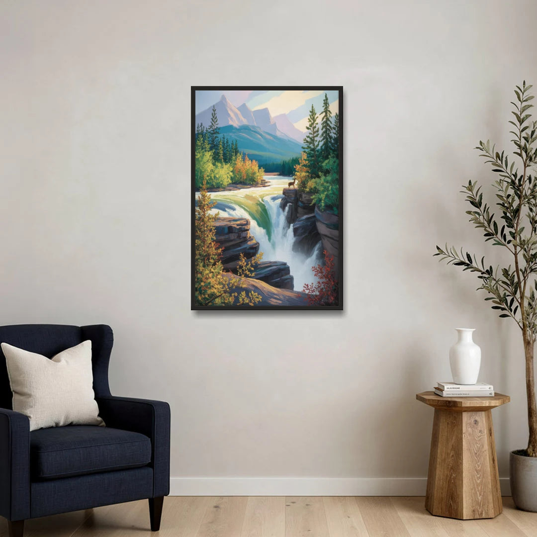 Athabasca Falls Majesty - Black Framed Canvas Wall Art - Sofa - 24x36