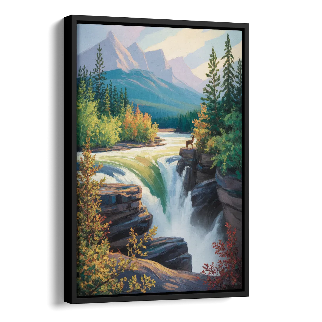 Athabasca Falls Majesty Side - Black Canvas Wall Art