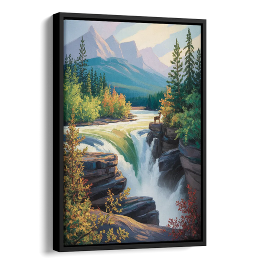Athabasca Falls Majesty Side - Black Canvas Wall Art