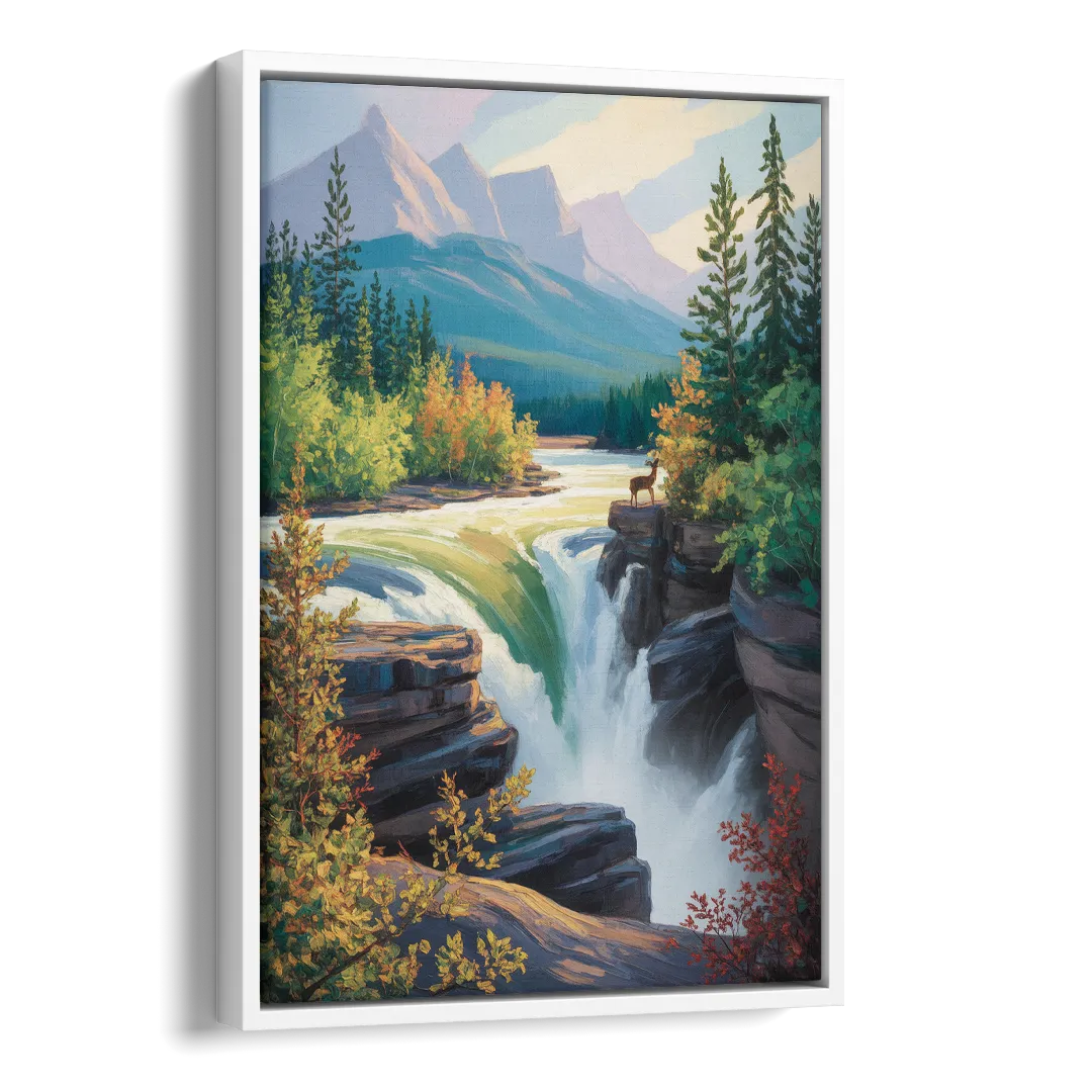 Athabasca Falls Majesty Side - White Canvas Wall Art
